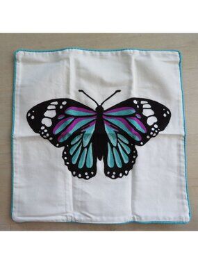 Butterfly Embroidered Cotton Throw Pillow Cover 18"x18" White Black Teal